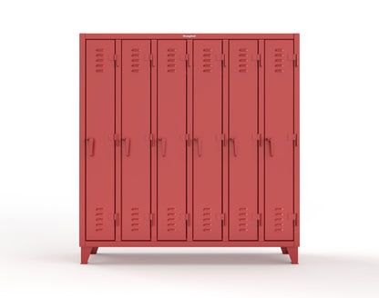 Extreme Duty 12 GA Single-Tier Locker with 6 Compartments, Louvered Doors, Wardrobe Rod - 74 in. W x 18in. D x 78 in. H - 66-18-1TSL-3001