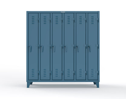 Extreme Duty 12 GA Single-Tier Locker with 6 Compartments, Louvered Doors, Wardrobe Rod - 74 in. W x 18in. D x 78 in. H - 66-18-1TSL-5010