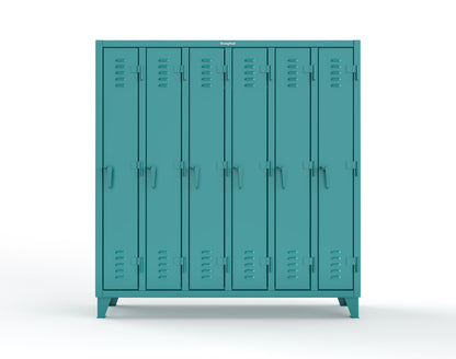 Extreme Duty 12 GA Single-Tier Locker with 6 Compartments, Louvered Doors, Wardrobe Rod - 74 in. W x 18in. D x 78 in. H - 66-18-1TSL-5021
