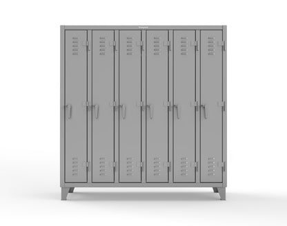 Extreme Duty 12 GA Single-Tier Locker with 6 Compartments, Louvered Doors, Wardrobe Rod - 74 in. W x 18in. D x 78 in. H - 66-18-1TSL-7037