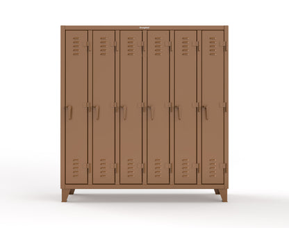 Extreme Duty 12 GA Single-Tier Locker with 6 Compartments, Louvered Doors, Wardrobe Rod - 74 in. W x 18in. D x 78 in. H - 66-18-1TSL-8025