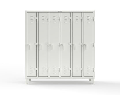 Extreme Duty 12 GA Single-Tier Locker with 6 Compartments, Louvered Doors, Wardrobe Rod - 74 in. W x 18in. D x 78 in. H - 66-18-1TSL-9003