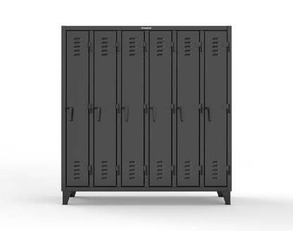 Extreme Duty 12 GA Single-Tier Locker with 6 Compartments, Louvered Doors, Wardrobe Rod - 74 in. W x 18in. D x 78 in. H - 66-18-1TSL-9005