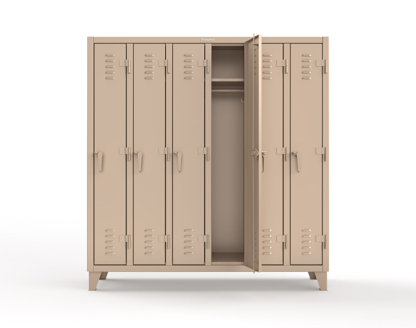 Extreme Duty 12 GA Single-Tier Locker with 6 Compartments, Louvered Doors, Wardrobe Rod - 74 in. W x 18in. D x 78 in. H - 66-18-1TSL-1019