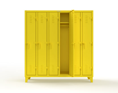 Extreme Duty 12 GA Single-Tier Locker with 6 Compartments, Louvered Doors, Wardrobe Rod - 74 in. W x 18in. D x 78 in. H - 66-18-1TSL-1023