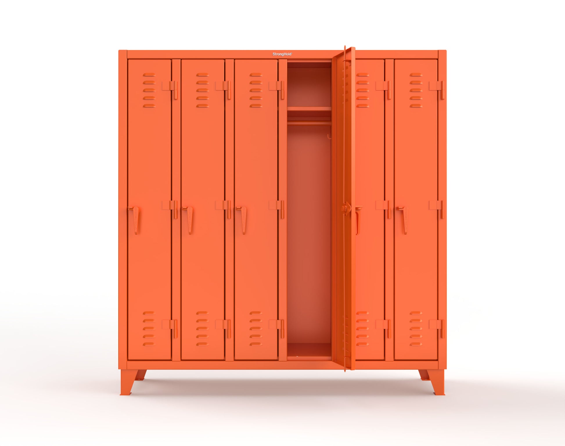 Extreme Duty 12 GA Single-Tier Locker with 6 Compartments, Louvered Doors, Wardrobe Rod - 74 in. W x 18in. D x 78 in. H - 66-18-1TSL-2004