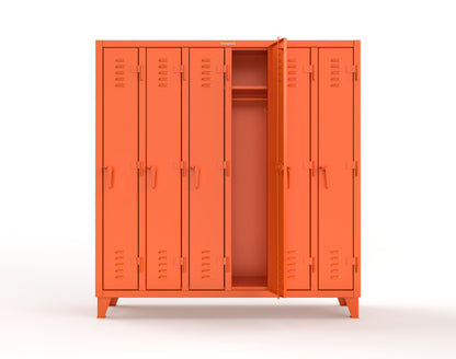 Extreme Duty 12 GA Single-Tier Locker with 6 Compartments, Louvered Doors, Wardrobe Rod - 74 in. W x 18in. D x 78 in. H - 66-18-1TSL-2004