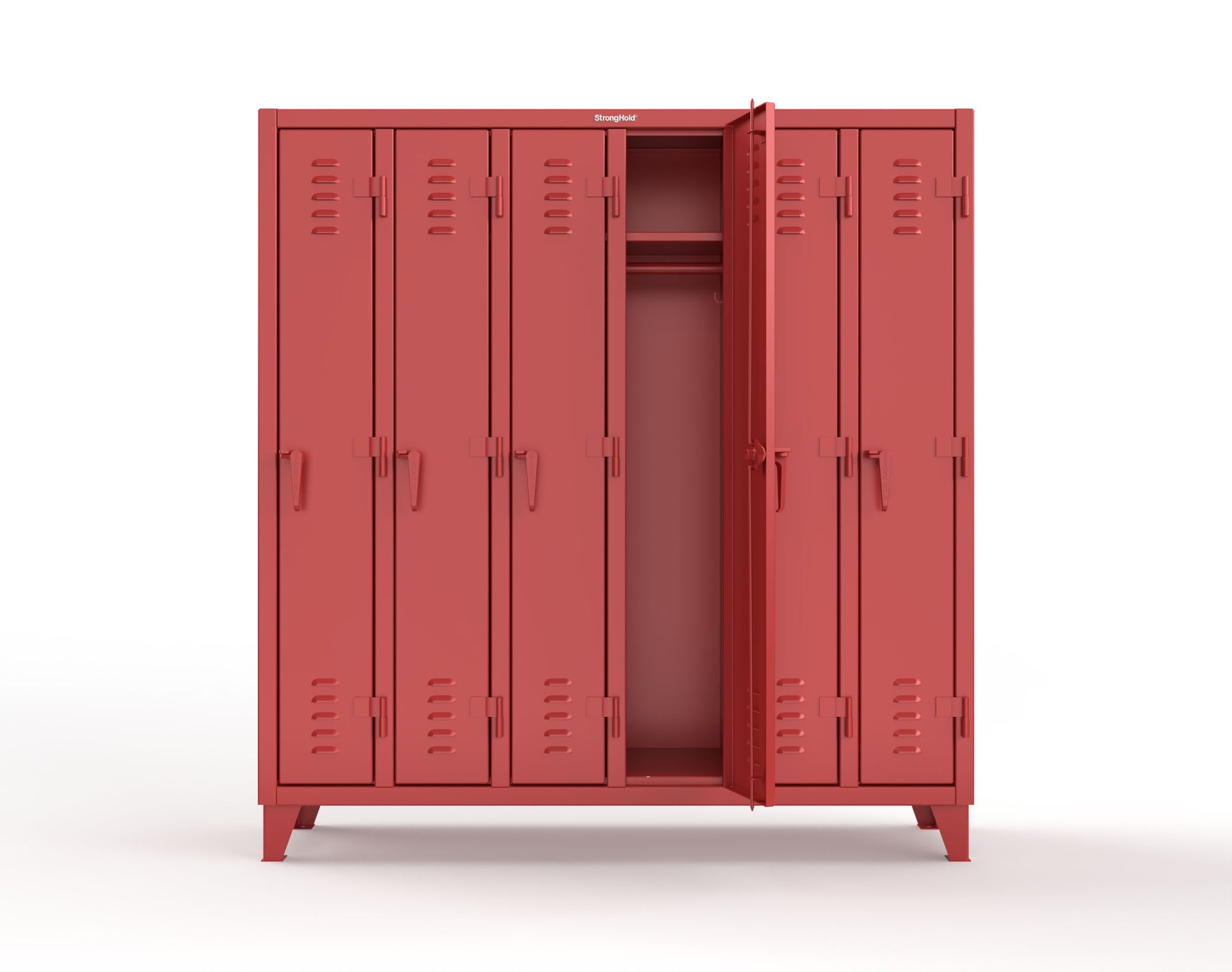 Extreme Duty 12 GA Single-Tier Locker with 6 Compartments, Louvered Doors, Wardrobe Rod - 74 in. W x 18in. D x 78 in. H - 66-18-1TSL-3001