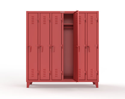 Extreme Duty 12 GA Single-Tier Locker with 6 Compartments, Louvered Doors, Wardrobe Rod - 74 in. W x 18in. D x 78 in. H - 66-18-1TSL-3001