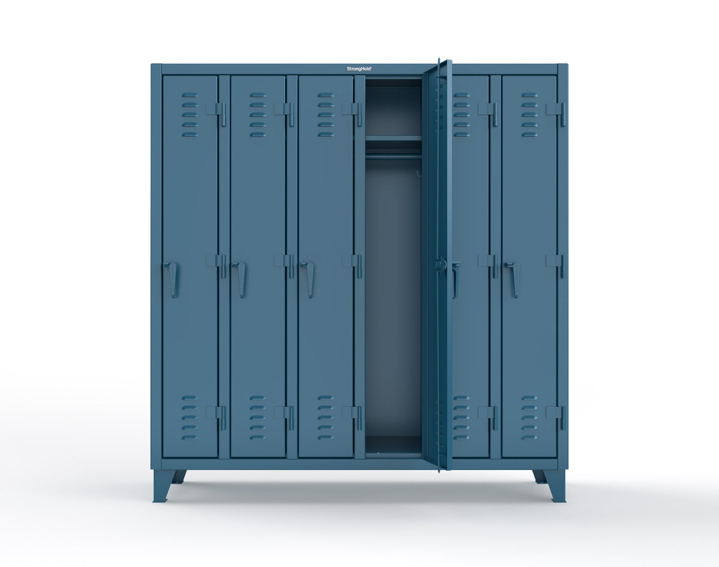 Extreme Duty 12 GA Single-Tier Locker with 6 Compartments, Louvered Doors, Wardrobe Rod - 74 in. W x 18in. D x 78 in. H - 66-18-1TSL-5010