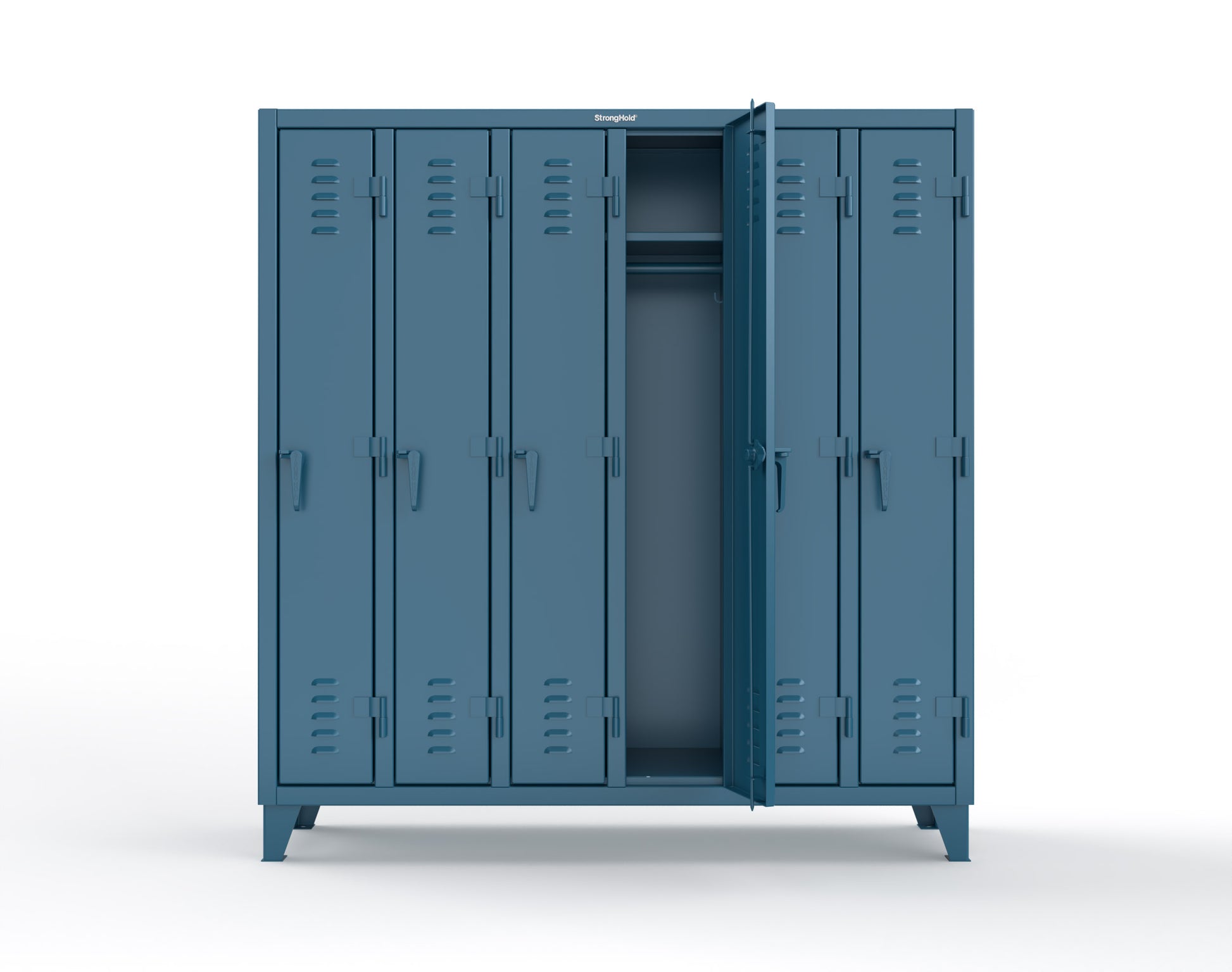 Extreme Duty 12 GA Single-Tier Locker with 6 Compartments, Louvered Doors, Wardrobe Rod - 74 in. W x 18in. D x 78 in. H - 66-18-1TSL-5010