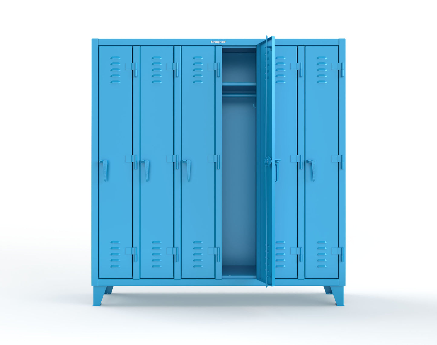 Extreme Duty 12 GA Single-Tier Locker with 6 Compartments, Louvered Doors, Wardrobe Rod - 74 in. W x 18in. D x 78 in. H - 66-18-1TSL-5012
