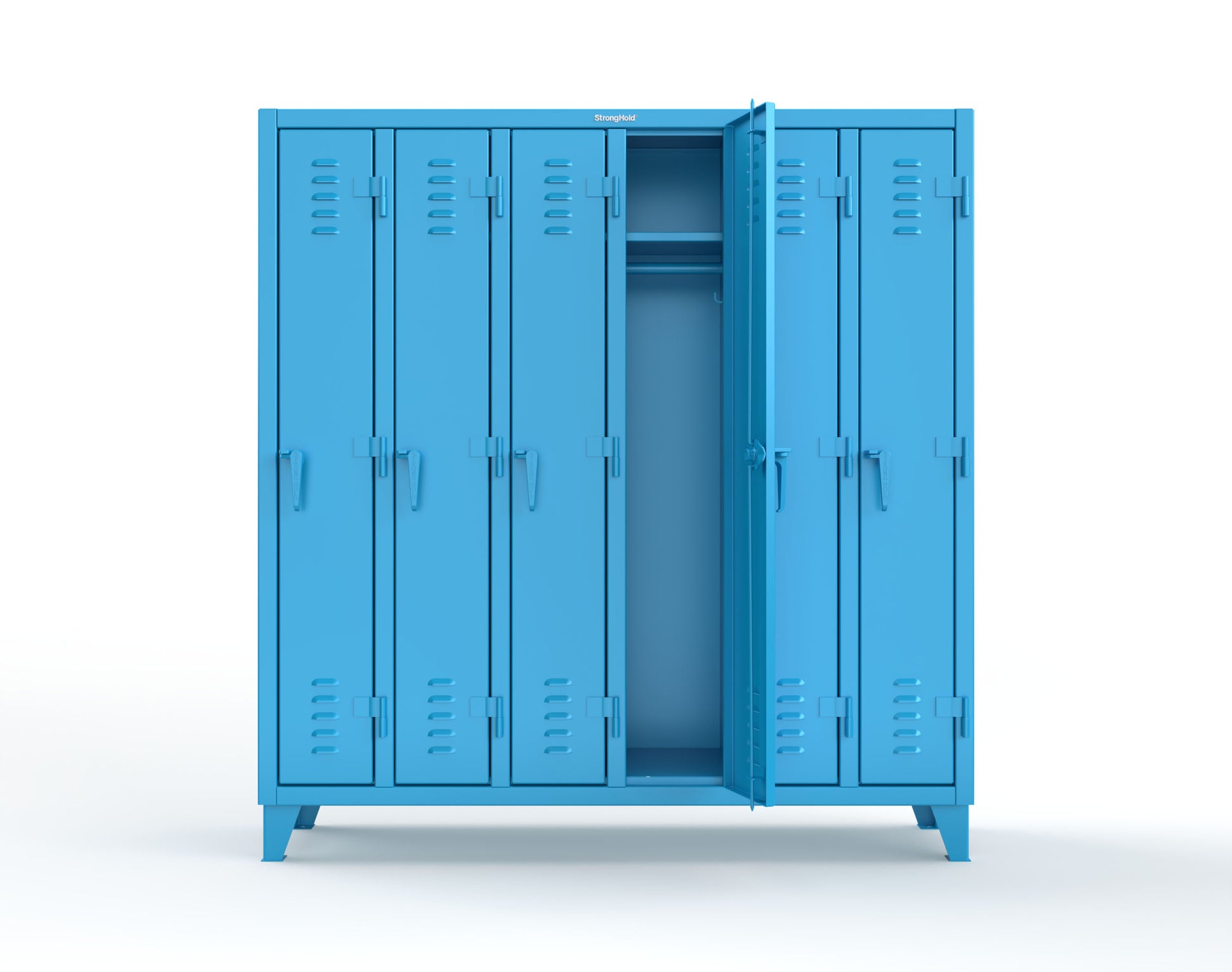 Extreme Duty 12 GA Single-Tier Locker with 6 Compartments, Louvered Doors, Wardrobe Rod - 74 in. W x 18in. D x 78 in. H - 66-18-1TSL-5012