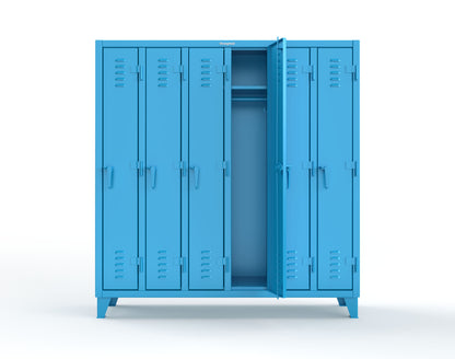 Extreme Duty 12 GA Single-Tier Locker with 6 Compartments, Louvered Doors, Wardrobe Rod - 74 in. W x 18in. D x 78 in. H - 66-18-1TSL-5012