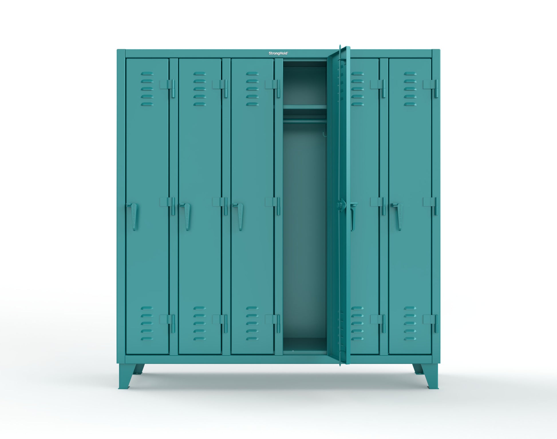 Extreme Duty 12 GA Single-Tier Locker with 6 Compartments, Louvered Doors, Wardrobe Rod - 74 in. W x 18in. D x 78 in. H - 66-18-1TSL-5021