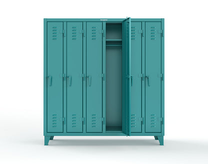 Extreme Duty 12 GA Single-Tier Locker with 6 Compartments, Louvered Doors, Wardrobe Rod - 74 in. W x 18in. D x 78 in. H - 66-18-1TSL-5021