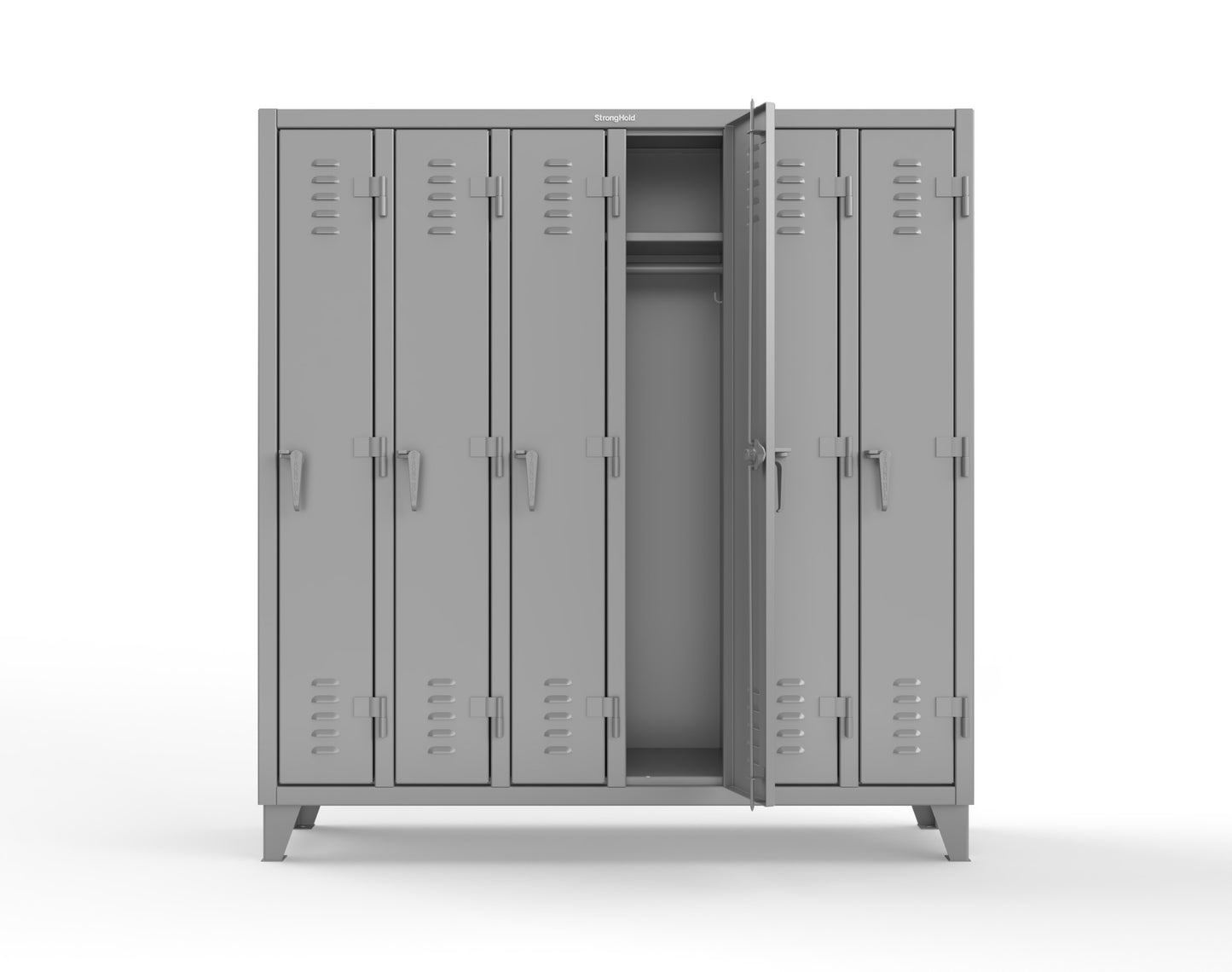 Extreme Duty 12 GA Single-Tier Locker with 6 Compartments, Louvered Doors, Wardrobe Rod - 74 in. W x 18in. D x 78 in. H - 66-18-1TSL-7037