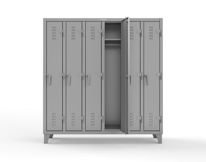 Extreme Duty 12 GA Single-Tier Locker with 6 Compartments, Louvered Doors, Wardrobe Rod - 74 in. W x 18in. D x 78 in. H - 66-18-1TSL-7037