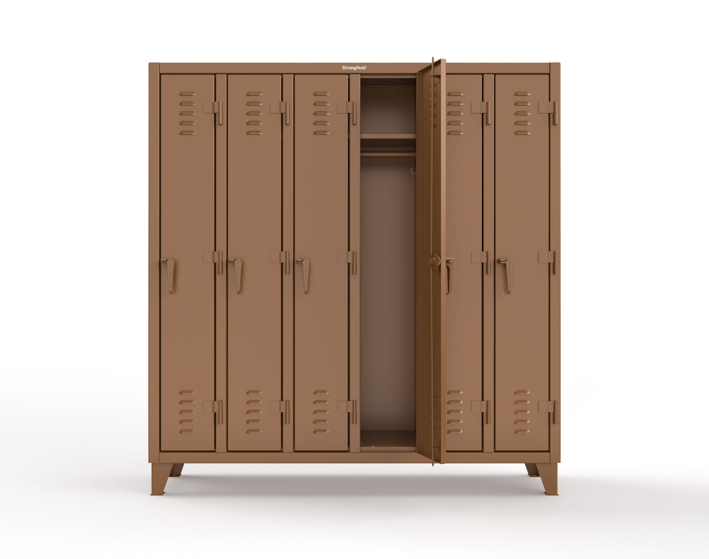 Extreme Duty 12 GA Single-Tier Locker with 6 Compartments, Louvered Doors, Wardrobe Rod - 74 in. W x 18in. D x 78 in. H - 66-18-1TSL-8025