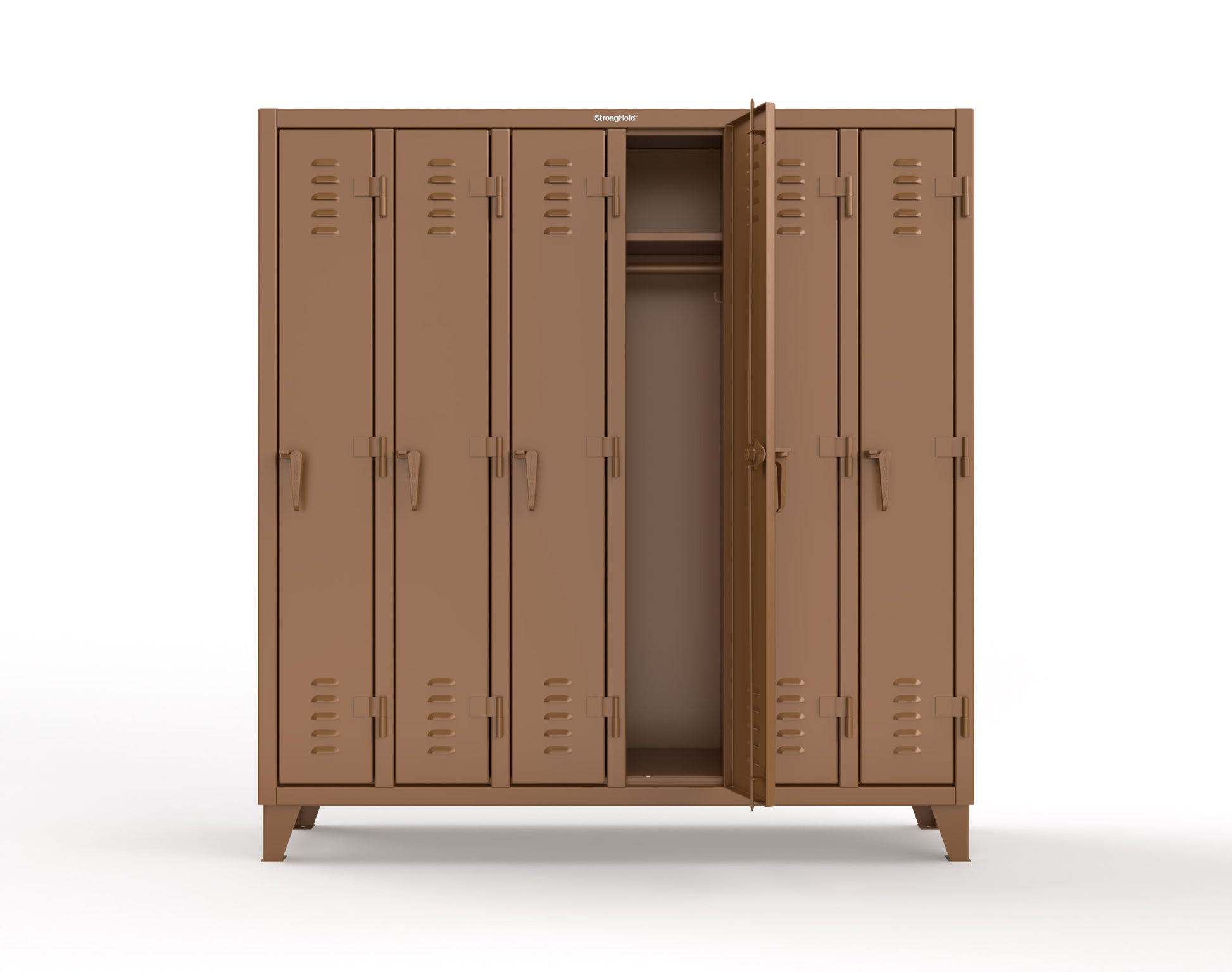 Extreme Duty 12 GA Single-Tier Locker with 6 Compartments, Louvered Doors, Wardrobe Rod - 74 in. W x 18in. D x 78 in. H - 66-18-1TSL-8025