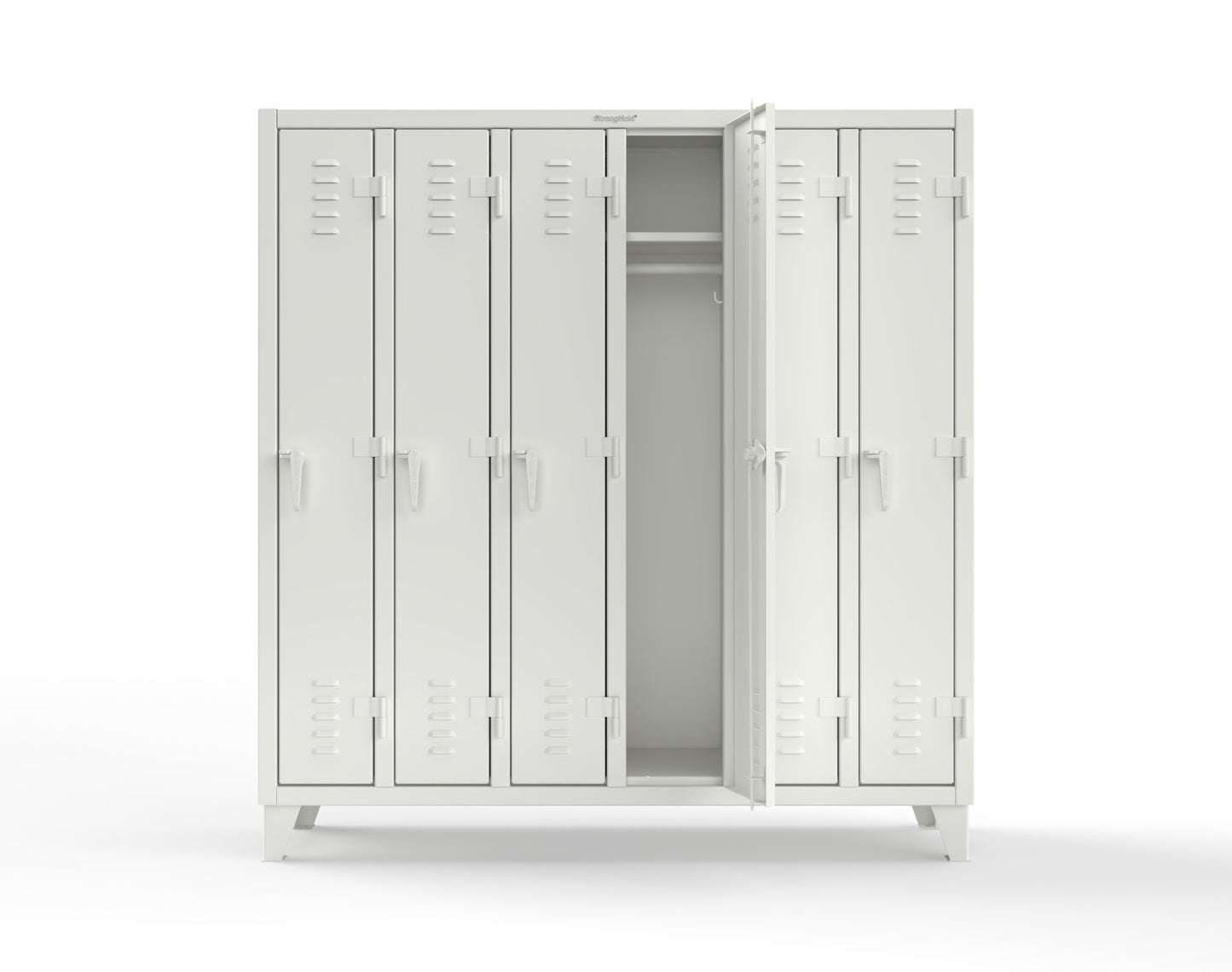 Extreme Duty 12 GA Single-Tier Locker with 6 Compartments, Louvered Doors, Wardrobe Rod - 74 in. W x 18in. D x 78 in. H - 66-18-1TSL-9003