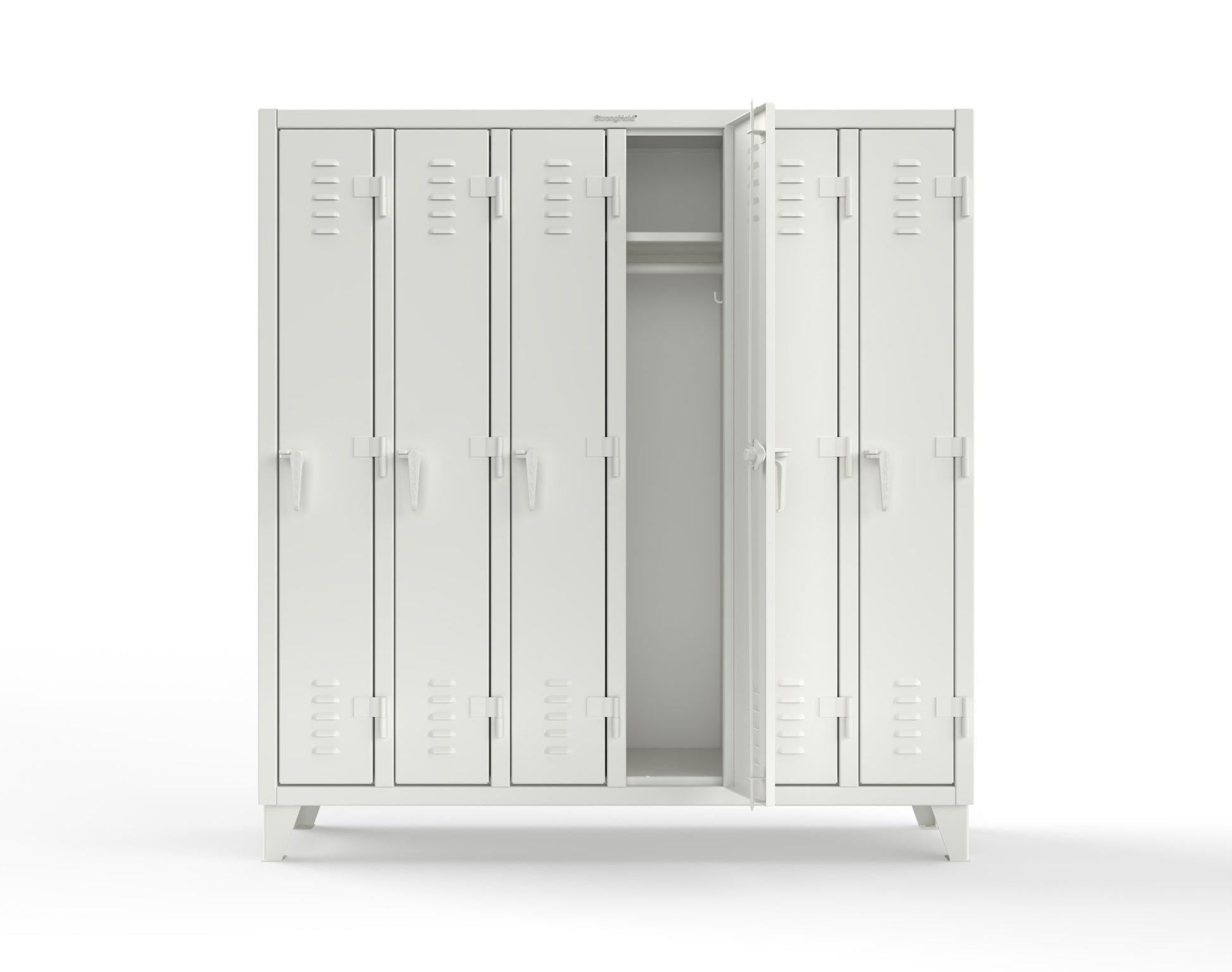 Extreme Duty 12 GA Single-Tier Locker with 6 Compartments, Louvered Doors, Wardrobe Rod - 74 in. W x 18in. D x 78 in. H - 66-18-1TSL-9003