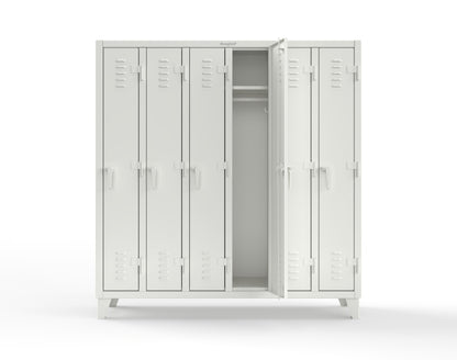 Extreme Duty 12 GA Single-Tier Locker with 6 Compartments, Louvered Doors, Wardrobe Rod - 74 in. W x 18in. D x 78 in. H - 66-18-1TSL-9003