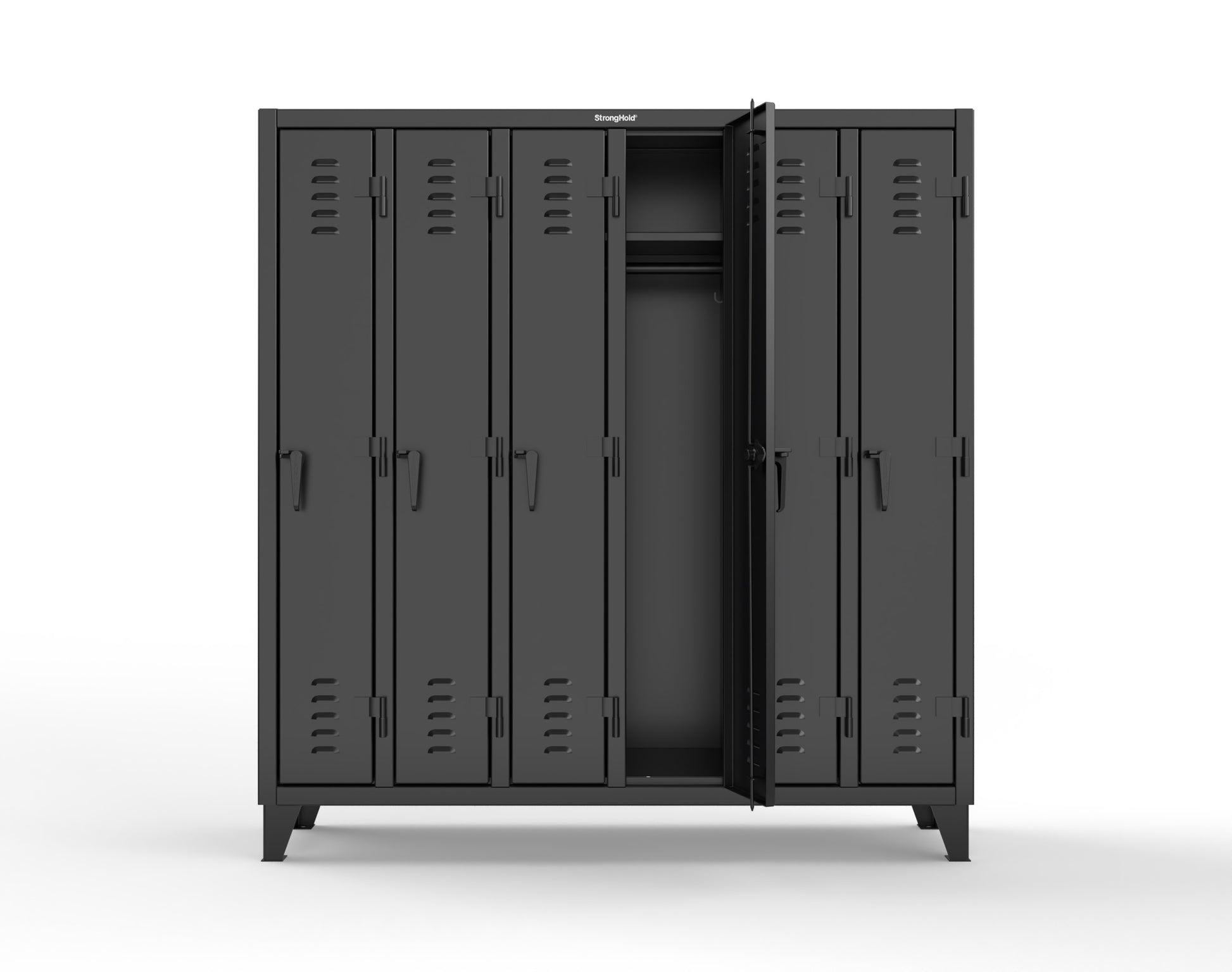 Extreme Duty 12 GA Single-Tier Locker with 6 Compartments, Louvered Doors, Wardrobe Rod - 74 in. W x 18in. D x 78 in. H - 66-18-1TSL-9005