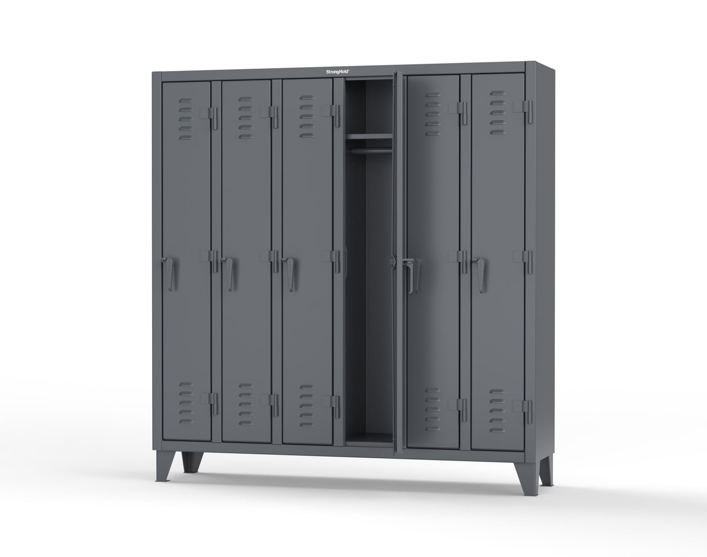 Extreme Duty 12 GA Single-Tier Locker with 6 Compartments, Louvered Doors, Wardrobe Rod - 74 in. W x 18in. D x 78 in. H - 66-18-1TSL-7024