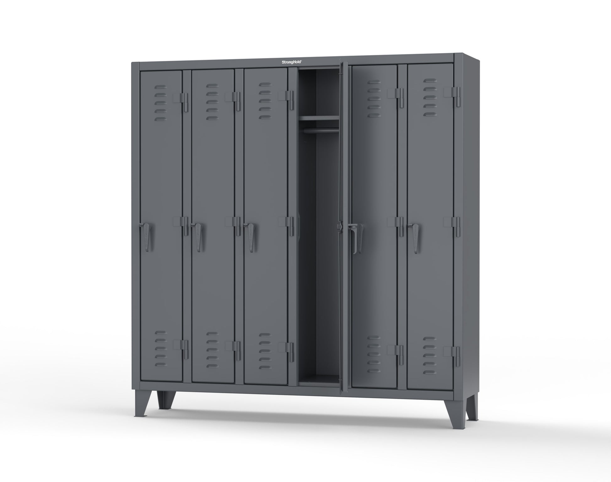 Extreme Duty 12 GA Single-Tier Locker with 6 Compartments, Louvered Doors, Wardrobe Rod - 74 in. W x 18in. D x 78 in. H - 66-18-1TSL-7024