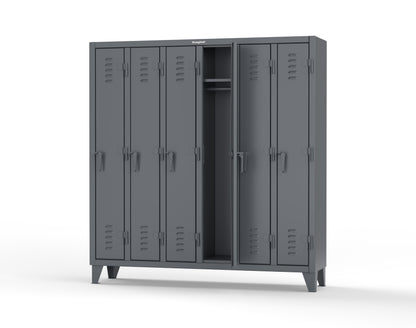 Extreme Duty 12 GA Single-Tier Locker with 6 Compartments, Louvered Doors, Wardrobe Rod - 74 in. W x 18in. D x 78 in. H - 66-18-1TSL-7024
