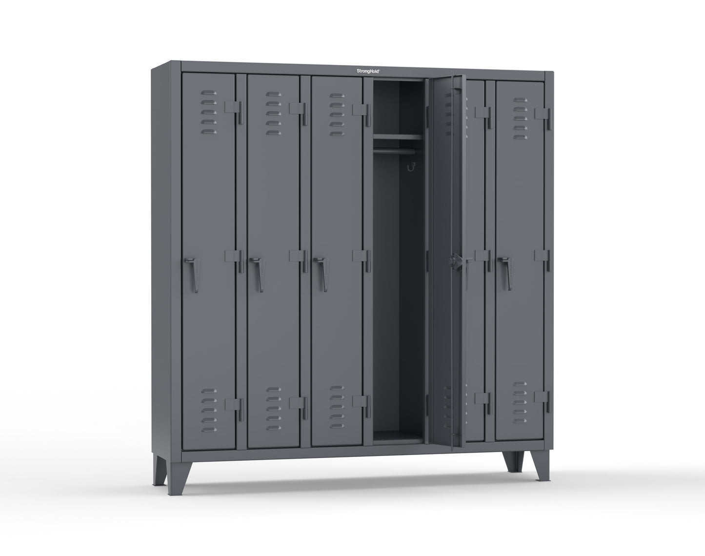 Extreme Duty 12 GA Single-Tier Locker with 6 Compartments, Louvered Doors, Wardrobe Rod - 74 in. W x 18in. D x 78 in. H - 66-18-1TSL-7024