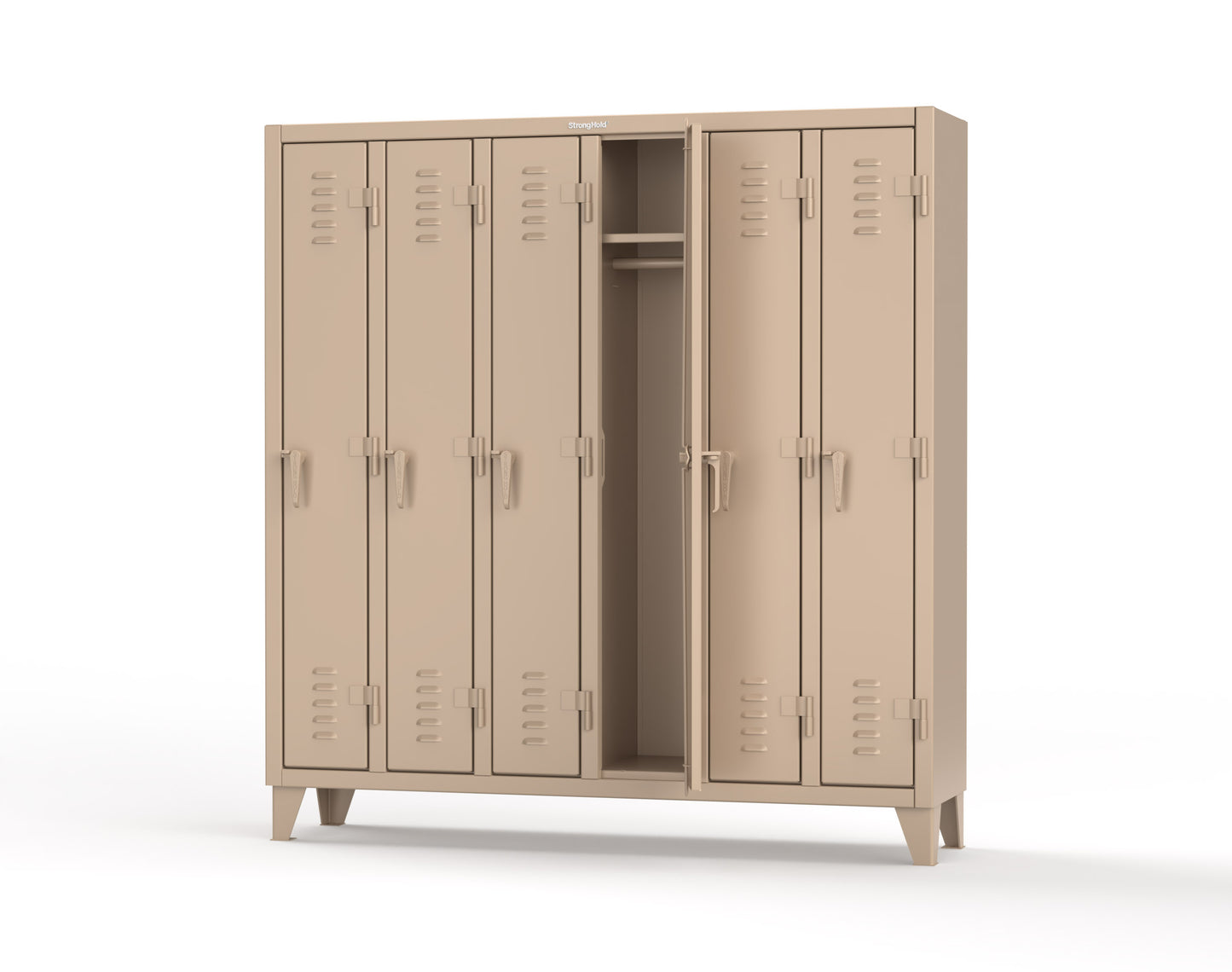 Extreme Duty 12 GA Single-Tier Locker with 6 Compartments, Louvered Doors, Wardrobe Rod - 74 in. W x 18in. D x 78 in. H - 66-18-1TSL-1019