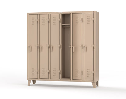 Extreme Duty 12 GA Single-Tier Locker with 6 Compartments, Louvered Doors, Wardrobe Rod - 74 in. W x 18in. D x 78 in. H - 66-18-1TSL-1019