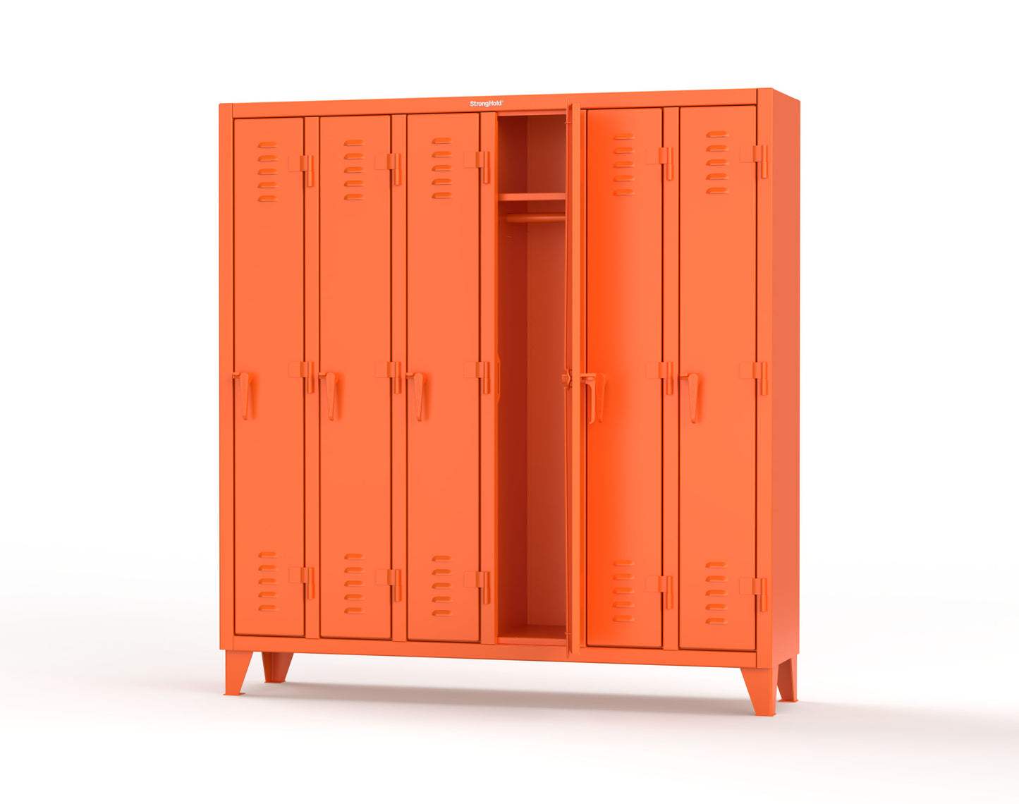 Extreme Duty 12 GA Single-Tier Locker with 6 Compartments, Louvered Doors, Wardrobe Rod - 74 in. W x 18in. D x 78 in. H - 66-18-1TSL-2004
