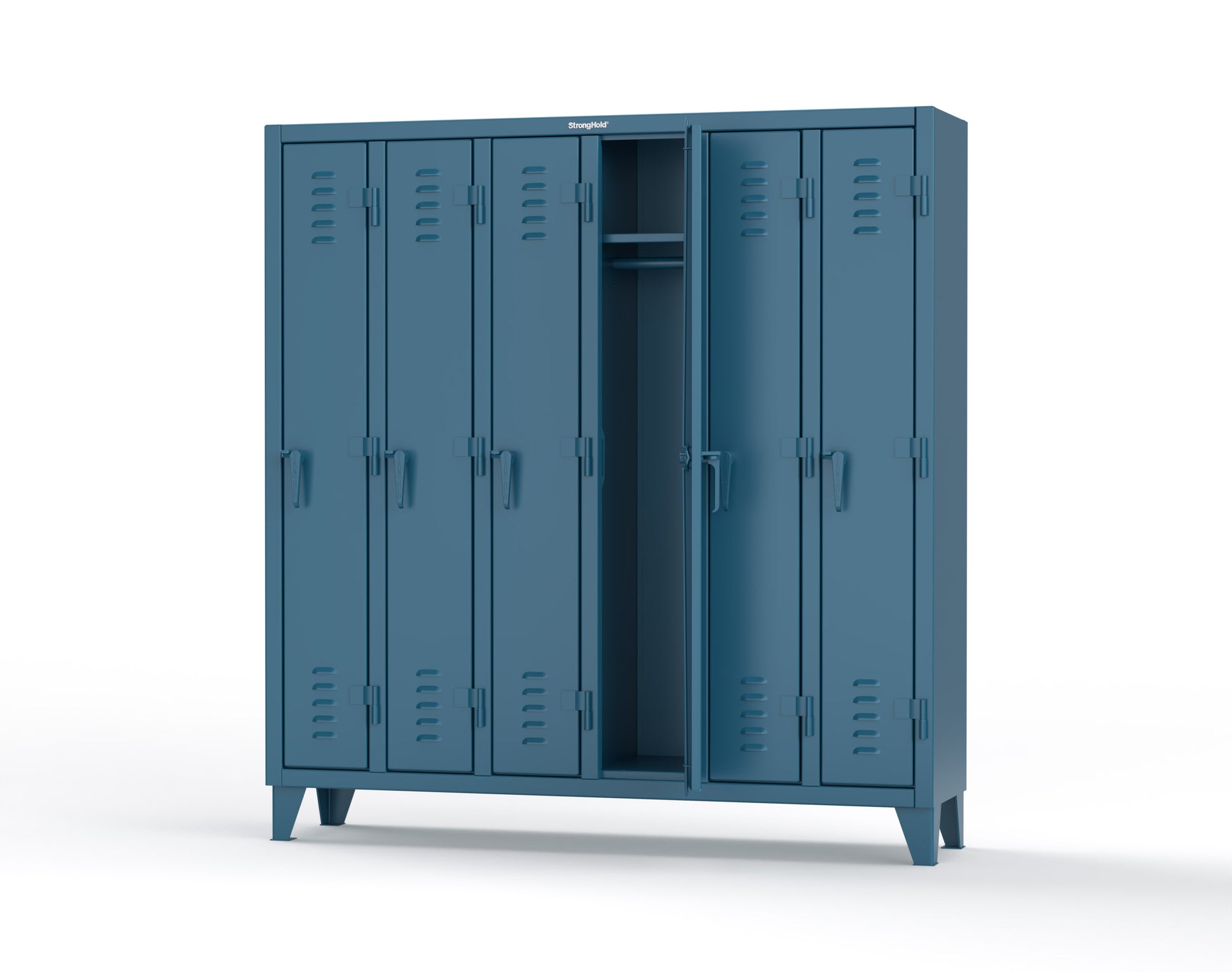 Extreme Duty 12 GA Single-Tier Locker with 6 Compartments, Louvered Doors, Wardrobe Rod - 74 in. W x 18in. D x 78 in. H - 66-18-1TSL-5010