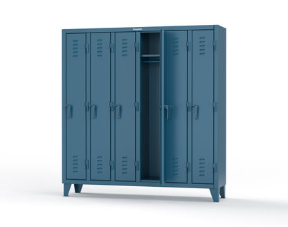Extreme Duty 12 GA Single-Tier Locker with 6 Compartments, Louvered Doors, Wardrobe Rod - 74 in. W x 18in. D x 78 in. H - 66-18-1TSL-5010