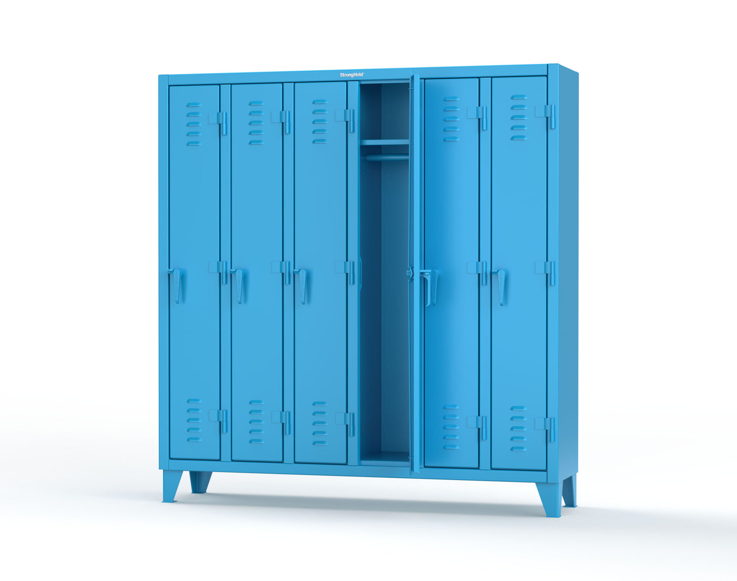 Extreme Duty 12 GA Single-Tier Locker with 6 Compartments, Louvered Doors, Wardrobe Rod - 74 in. W x 18in. D x 78 in. H - 66-18-1TSL-5012