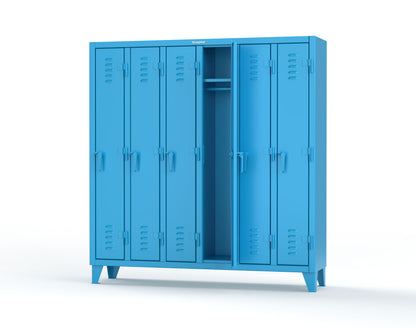 Extreme Duty 12 GA Single-Tier Locker with 6 Compartments, Louvered Doors, Wardrobe Rod - 74 in. W x 18in. D x 78 in. H - 66-18-1TSL-5012