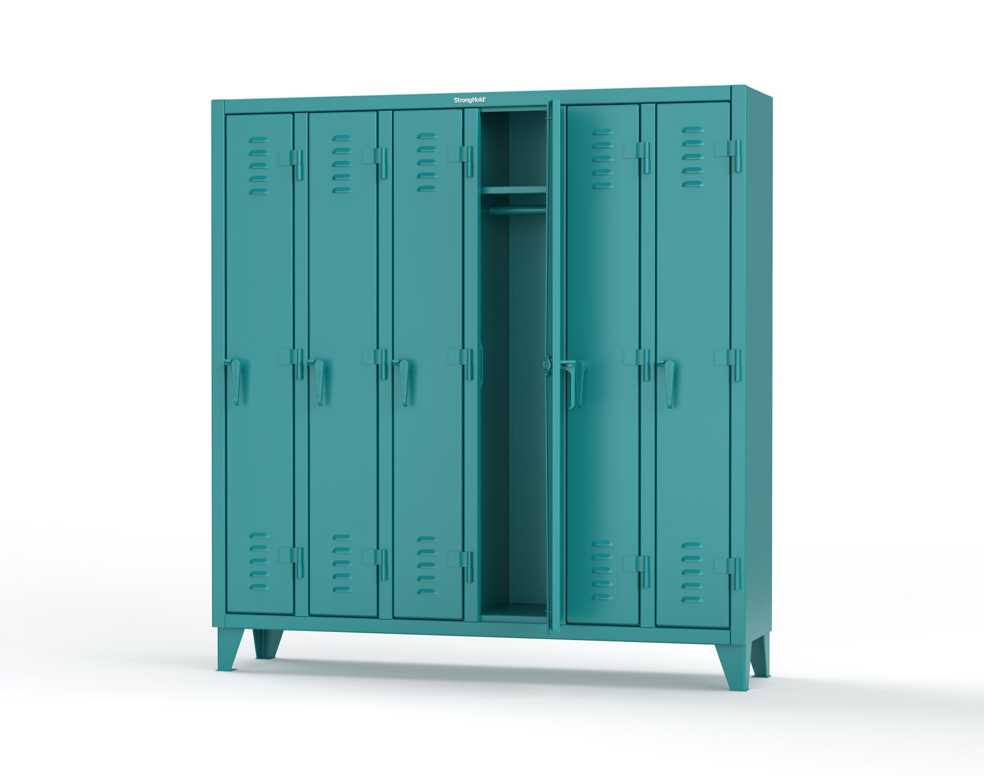 Extreme Duty 12 GA Single-Tier Locker with 6 Compartments, Louvered Doors, Wardrobe Rod - 74 in. W x 18in. D x 78 in. H - 66-18-1TSL-5021