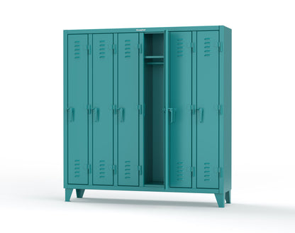 Extreme Duty 12 GA Single-Tier Locker with 6 Compartments, Louvered Doors, Wardrobe Rod - 74 in. W x 18in. D x 78 in. H - 66-18-1TSL-5021