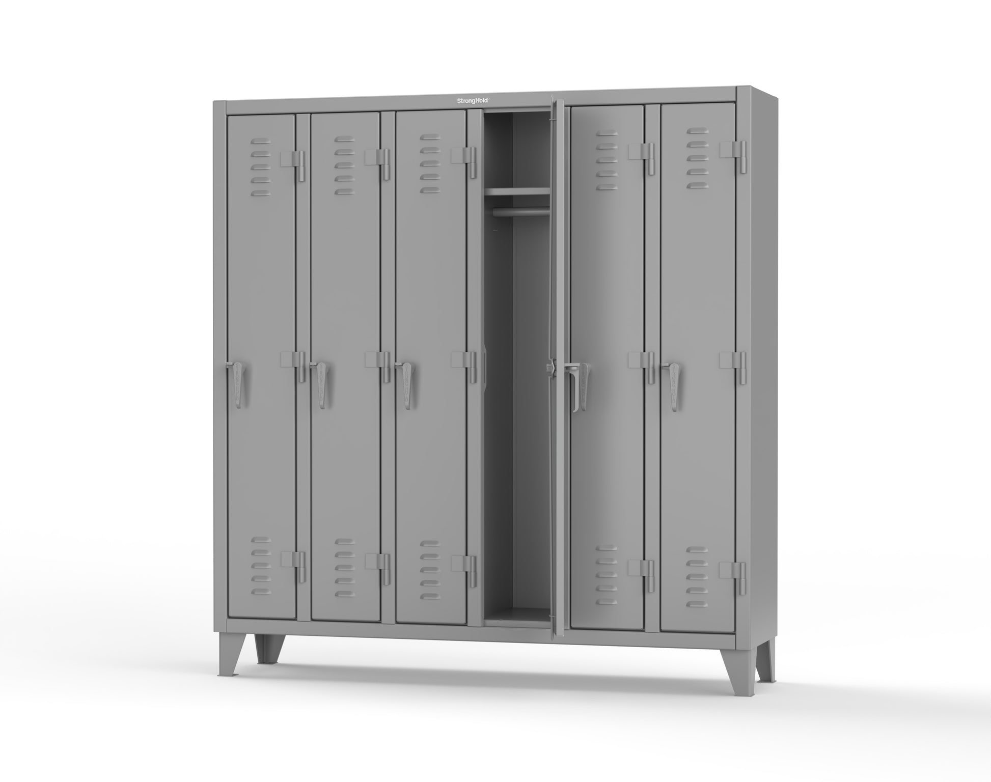Extreme Duty 12 GA Single-Tier Locker with 6 Compartments, Louvered Doors, Wardrobe Rod - 74 in. W x 18in. D x 78 in. H - 66-18-1TSL-7037