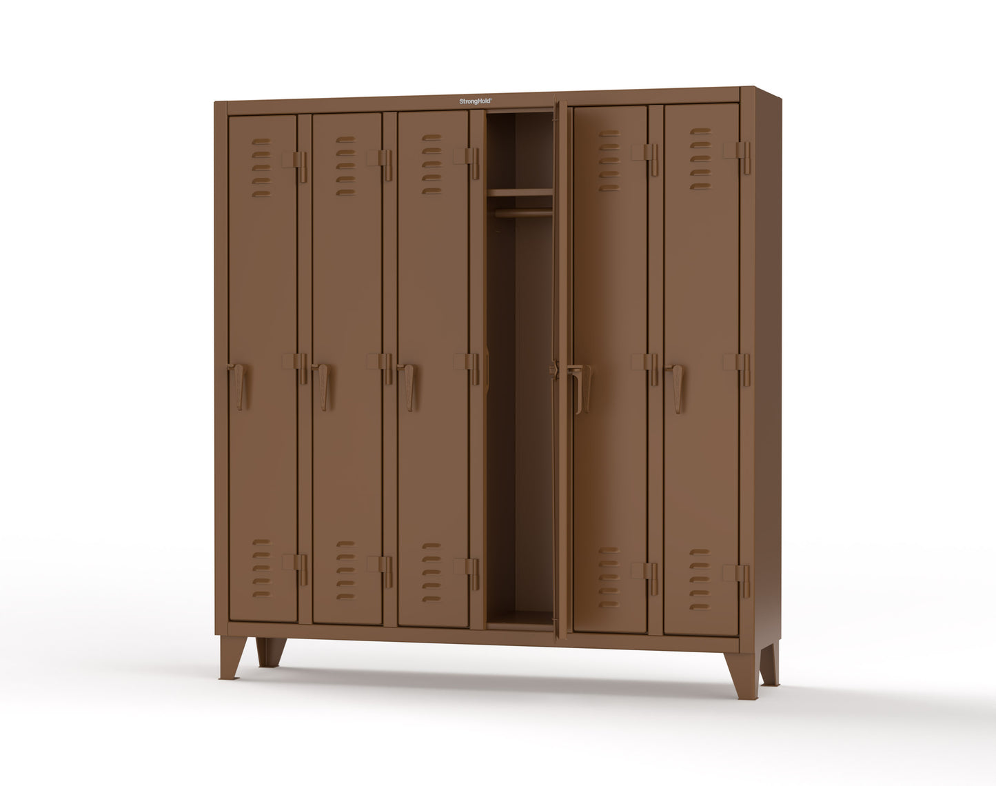 Extreme Duty 12 GA Single-Tier Locker with 6 Compartments, Louvered Doors, Wardrobe Rod - 74 in. W x 18in. D x 78 in. H - 66-18-1TSL-8025