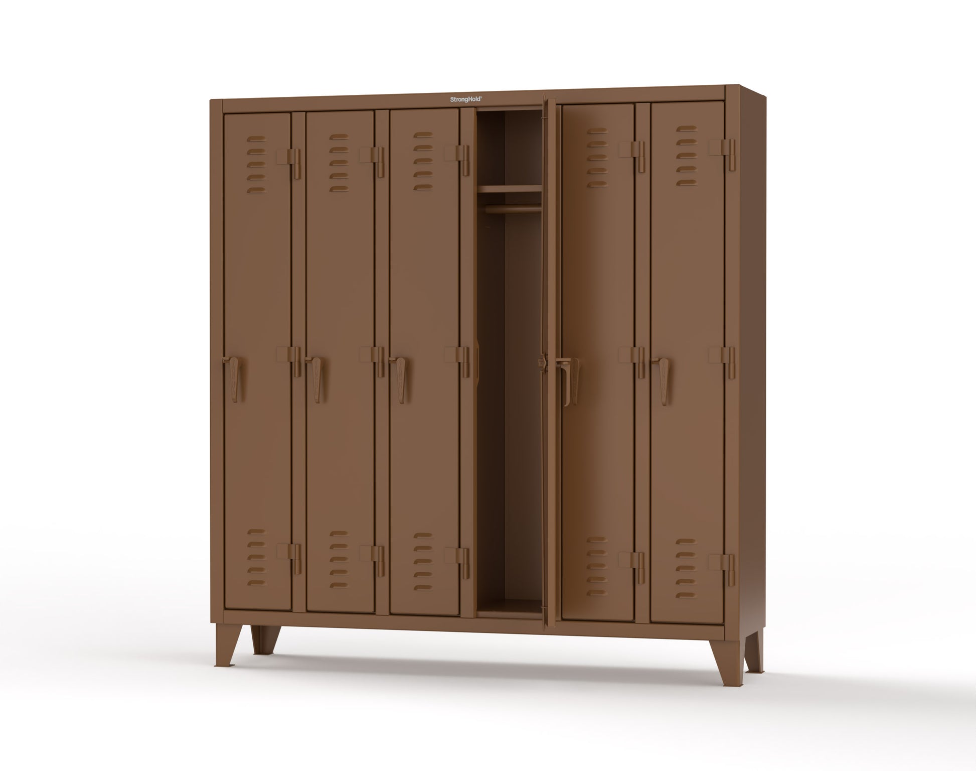 Extreme Duty 12 GA Single-Tier Locker with 6 Compartments, Louvered Doors, Wardrobe Rod - 74 in. W x 18in. D x 78 in. H - 66-18-1TSL-8025