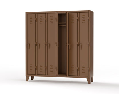 Extreme Duty 12 GA Single-Tier Locker with 6 Compartments, Louvered Doors, Wardrobe Rod - 74 in. W x 18in. D x 78 in. H - 66-18-1TSL-8025
