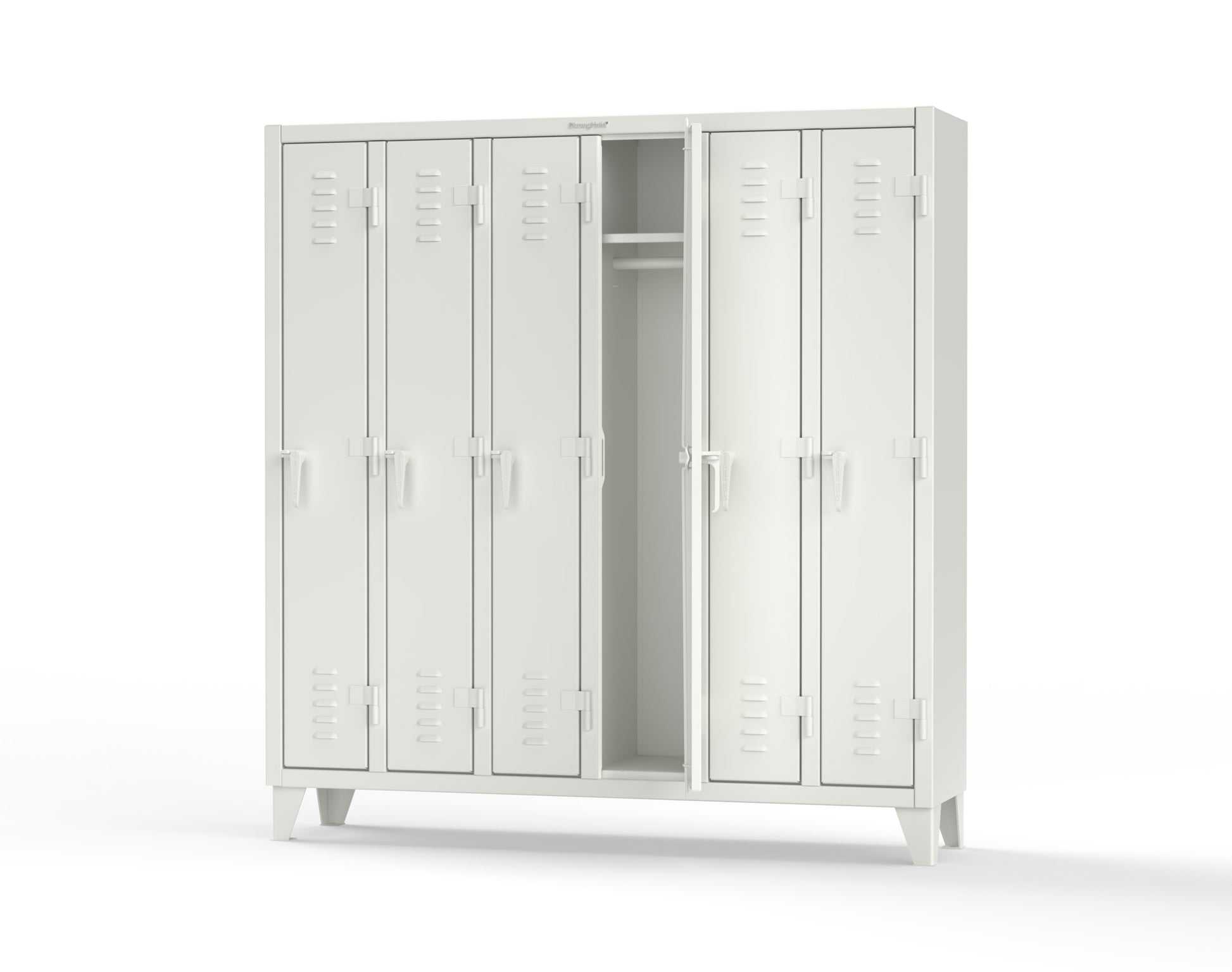 Extreme Duty 12 GA Single-Tier Locker with 6 Compartments, Louvered Doors, Wardrobe Rod - 74 in. W x 18in. D x 78 in. H - 66-18-1TSL-9003