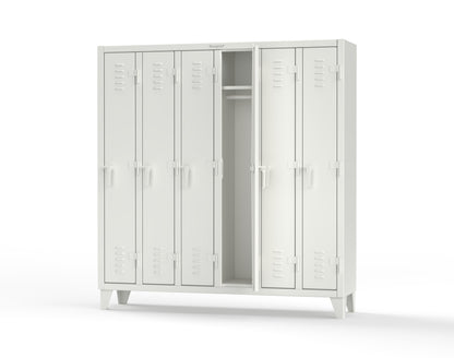 Extreme Duty 12 GA Single-Tier Locker with 6 Compartments, Louvered Doors, Wardrobe Rod - 74 in. W x 18in. D x 78 in. H - 66-18-1TSL-9003