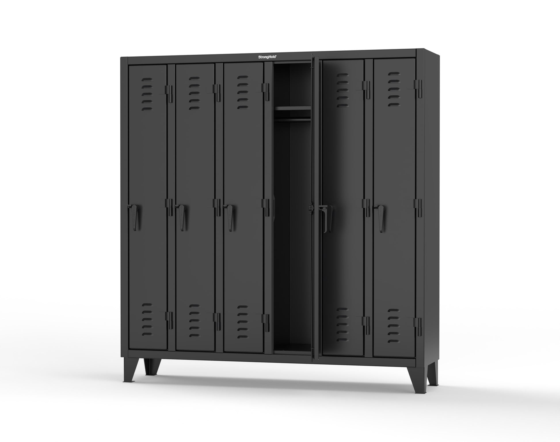 Extreme Duty 12 GA Single-Tier Locker with 6 Compartments, Louvered Doors, Wardrobe Rod - 74 in. W x 18in. D x 78 in. H - 66-18-1TSL-9005