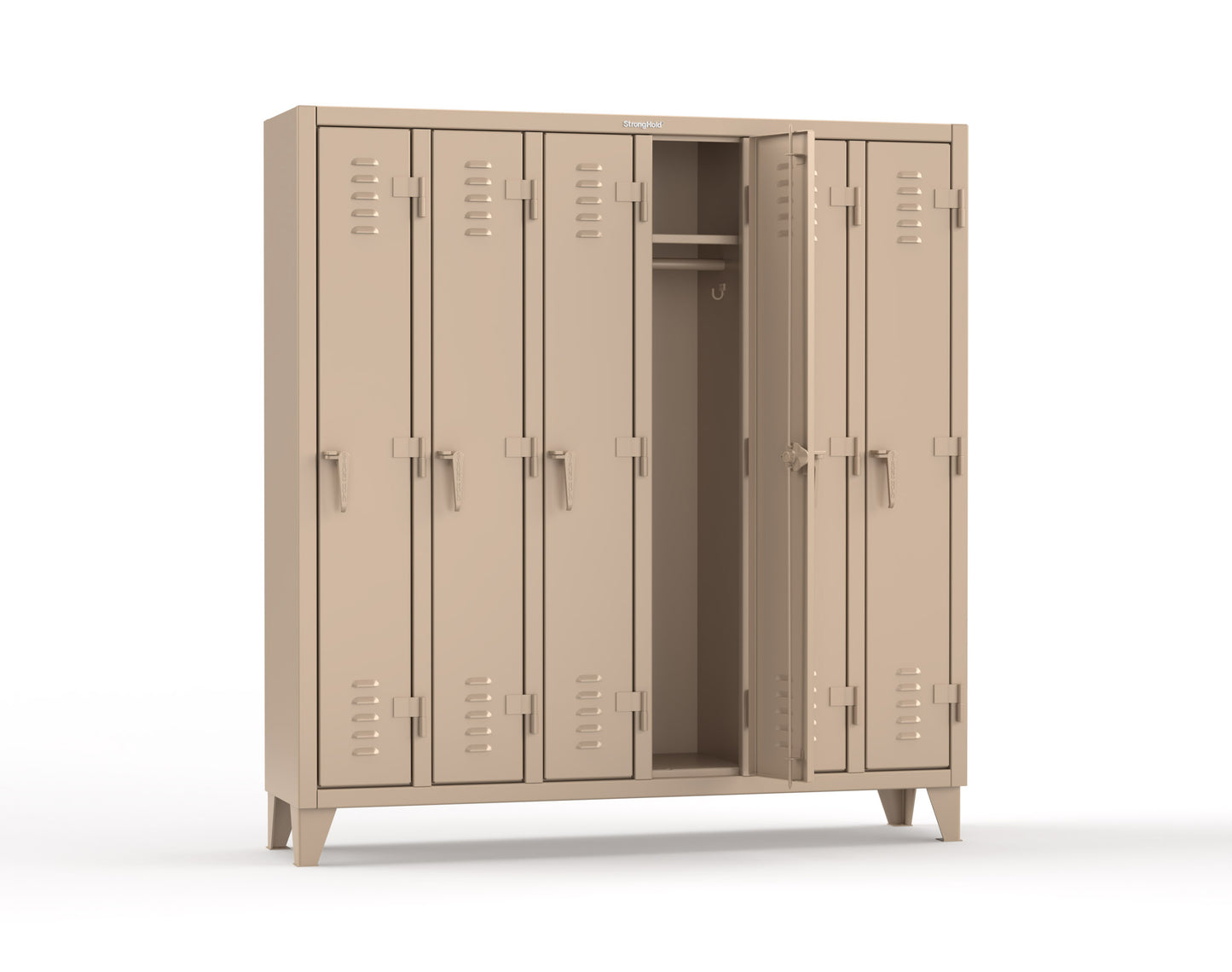 Extreme Duty 12 GA Single-Tier Locker with 6 Compartments, Louvered Doors, Wardrobe Rod - 74 in. W x 18in. D x 78 in. H - 66-18-1TSL-1019