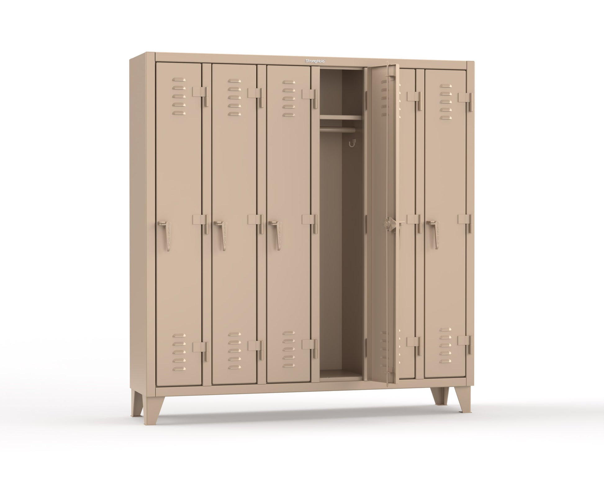 Extreme Duty 12 GA Single-Tier Locker with 6 Compartments, Louvered Doors, Wardrobe Rod - 74 in. W x 18in. D x 78 in. H - 66-18-1TSL-1019